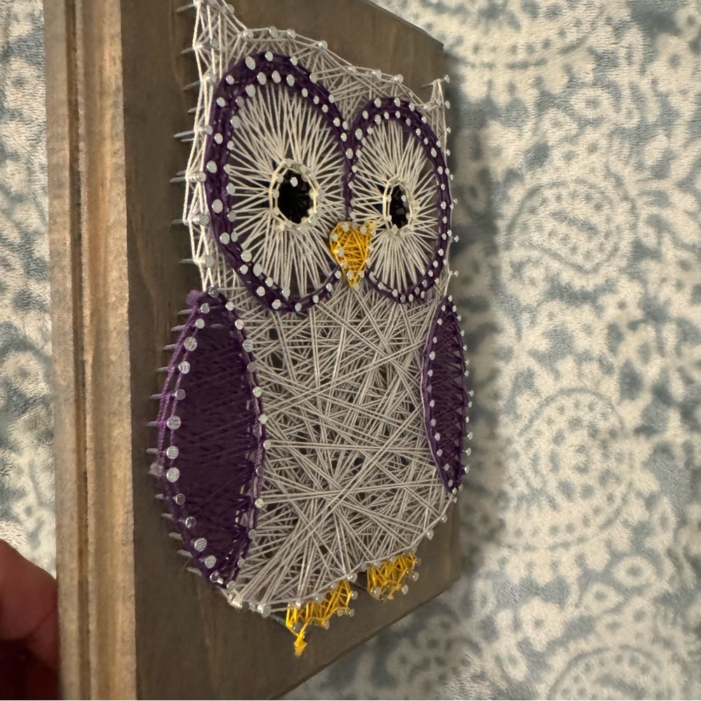 Purple and White String Art Owl Decor - Picture 3 of 6